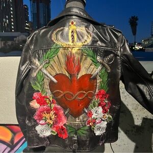 COMING SOON Iconic Sacred Heart Painted Leather Jacket L